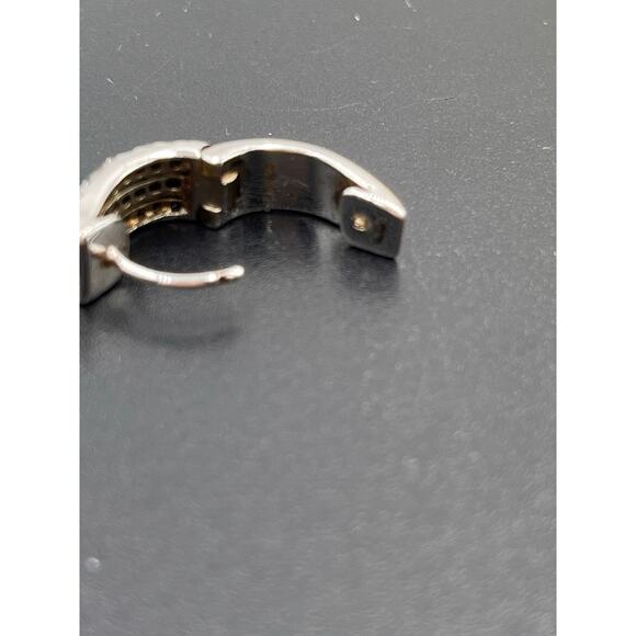 Sterling Silver Designer Signed Huggie Hoops Black and Clear CZ Earrings - Picture 5 of 9